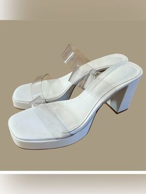Schutz Heels Womens 8.5 White Clear Vinyl Ariella Platform Slide Sandals Chic